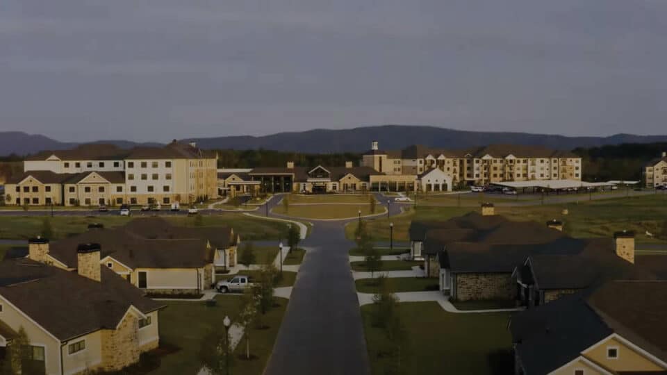 arial view of The Spires buildings