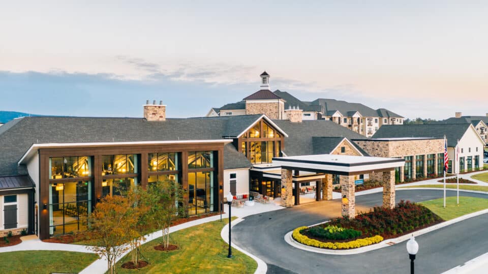 arial view of The Spires main entrance