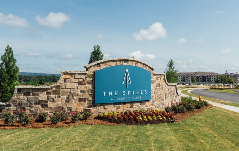 The Spires at Berry College sign